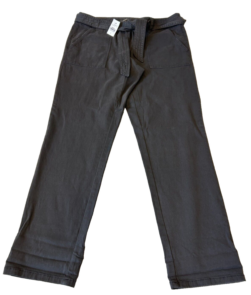 Loft Women's Belted Pants Size 8 Gray Stretch Casual NEW